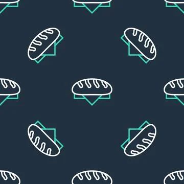 Line Bread loaf icon isolated seamless pattern on black background. Vector Illustrazione stock