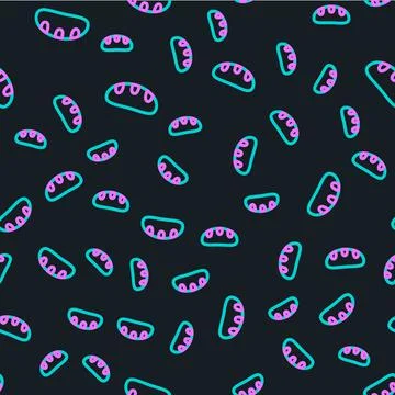 Line Bread loaf icon isolated seamless pattern on black background. Vector Illustrazione stock