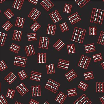 Line Bricks icon isolated seamless pattern on black background. Vector Stock Illustration