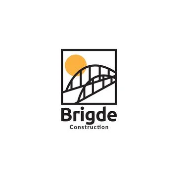 Line bridge on frame with sunset logo symbol icon vector graphic design ill.. Stock Illustration