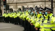 Line Of British Police Officers Stock Footage
