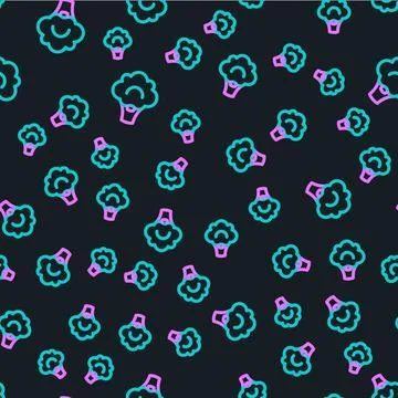 Line Broccoli icon isolated seamless pattern on black background.  Vector 스톡 일러스트
