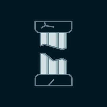 Line Broken ancient column icon isolated on black background. Flat filled o.. Stock Illustration