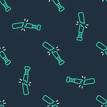 Line Broken baseball bat icon isolated seamless pattern on black background 스톡 일러스트