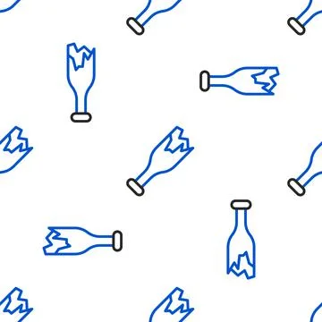 Line Broken bottle as weapon icon isolated seamless pattern on white background Stock Illustration