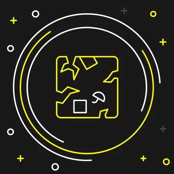 Line Broken cardboard box icon isolated on black background. Box, package 库存插图
