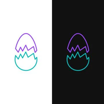 Line Broken egg icon isolated on white and black background. Happy Easter Stock Illustration