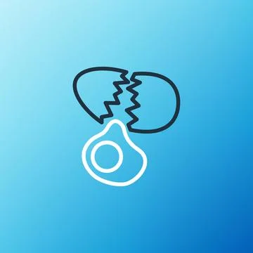 Line Broken egg icon isolated on blue background. Happy Easter. Colorful outline Illustrazione stock