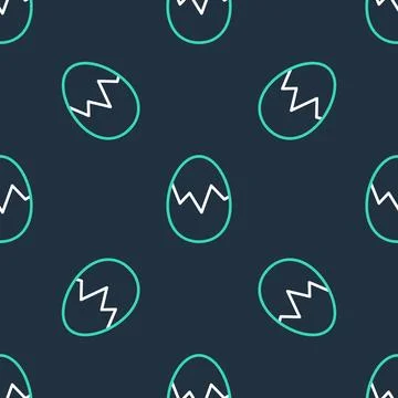 Line Broken egg icon isolated seamless pattern on black background. Happy Easter Stock Illustration
