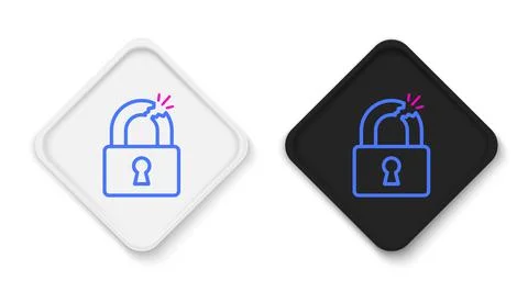 Line Broken or cracked lock icon isolated on white background. Unlock sign Stock Illustration