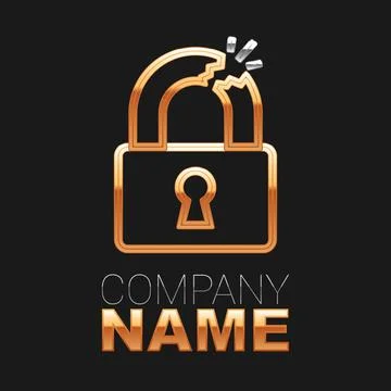 Line Broken or cracked lock icon isolated on black background. Unlock sign Stock Illustration