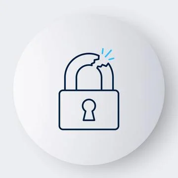 Line Broken or cracked lock icon isolated on white background. Unlock sign Stock Illustration
