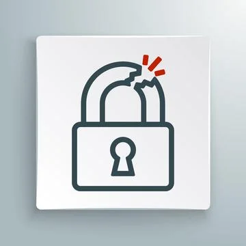 Line Broken or cracked lock icon isolated on white background. Unlock sign. C Stock Illustration