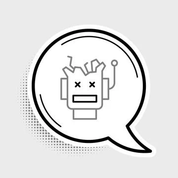 Line Broken robot icon isolated on grey background. Artificial intelligence,  Stock Illustration