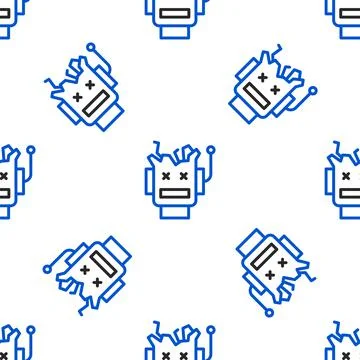 Line Broken robot icon isolated seamless pattern on white background. Artificial Stock Illustration