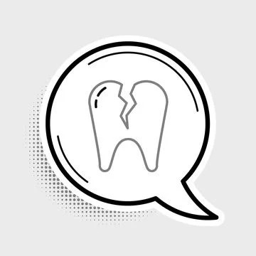 Line Broken tooth icon isolated on grey background. Dental problem icon. Dental Illustrazione stock