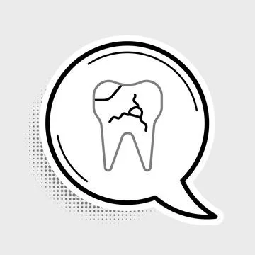 Line Broken tooth icon isolated on grey background. Dental problem icon. Dental Stock Illustration