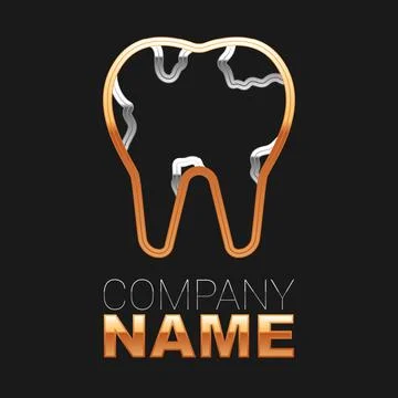 Line Broken tooth icon isolated on black background. Dental problem icon. Dental イラスト素材