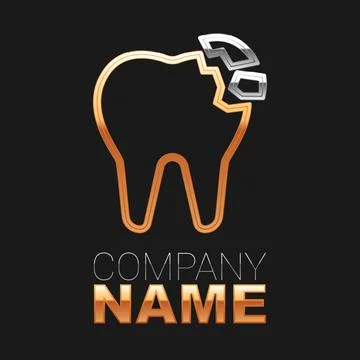 Line Broken tooth icon isolated on black background. Dental problem icon. Dental Stockillustratie