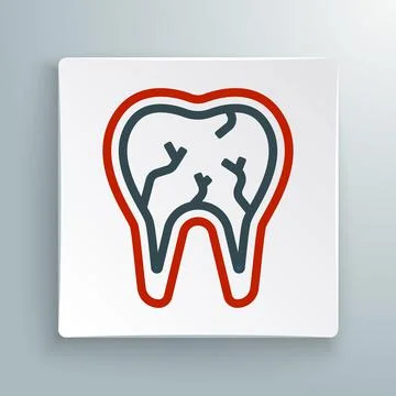 Line Broken tooth icon isolated on white background. Dental problem icon. Dental Stockillustratie