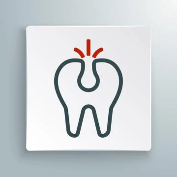 Line Broken tooth icon isolated on white background. Dental problem icon. Dental Illustrazione stock