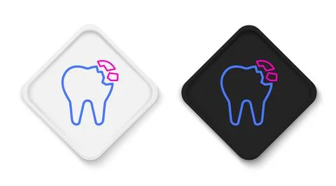Line Broken tooth icon isolated on white background. Dental problem icon. Dental Illustrazione stock