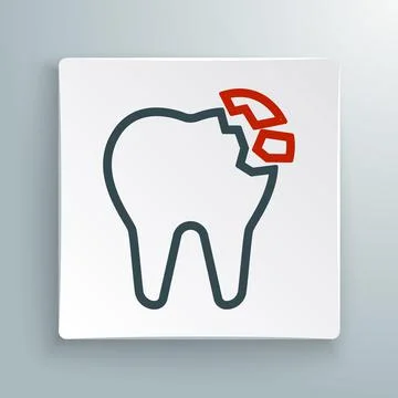 Line Broken tooth icon isolated on white background. Dental problem icon. Dental Illustrazione stock
