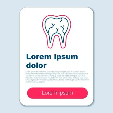 Line Broken tooth icon isolated on grey background. Dental problem icon. Dental Stock Illustration