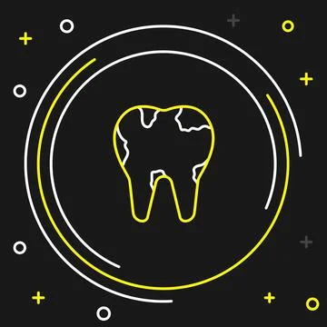 Line Broken tooth icon isolated on black background. Dental problem icon. Dental Stockillustratie