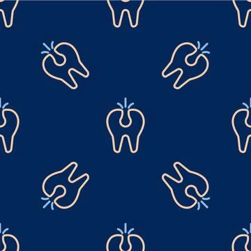 Line Broken tooth icon isolated seamless pattern on blue background. Dental 스톡 일러스트