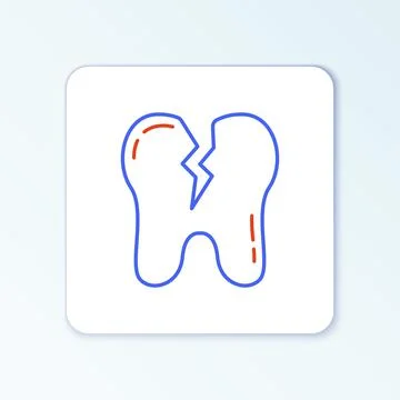 Line Broken tooth icon isolated on white background. Dental problem icon. Dental Stockillustratie