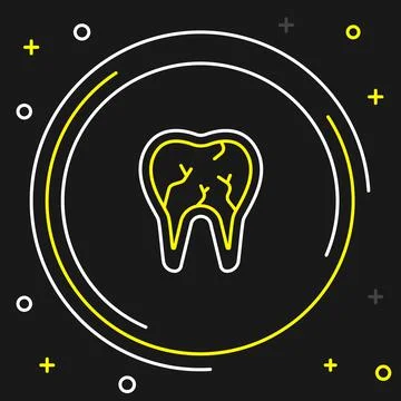 Line Broken tooth icon isolated on black background. Dental problem icon. Dental イラスト素材