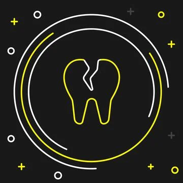 Line Broken tooth icon isolated on black background. Dental problem icon. Den Stock Illustration