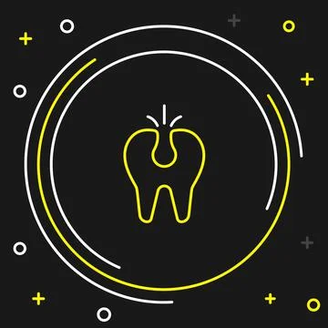 Line Broken tooth icon isolated on black background. Dental problem icon. Den Stockillustratie