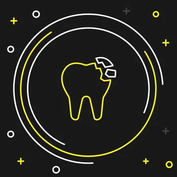 Line Broken tooth icon isolated on black background. Dental problem icon. Den イラスト素材
