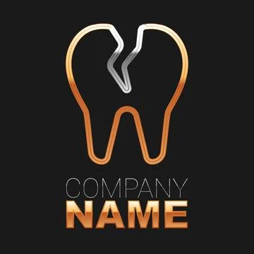 Line Broken tooth icon isolated on black background. Dental problem icon. D.. Stock Illustration