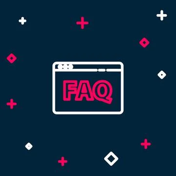 Line Browser FAQ icon isolated on blue background. Internet communication Ilustração Stock