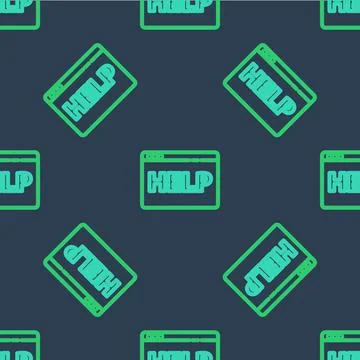 Line Browser help icon isolated seamless pattern on blue background. Internet Ilustración de archivo