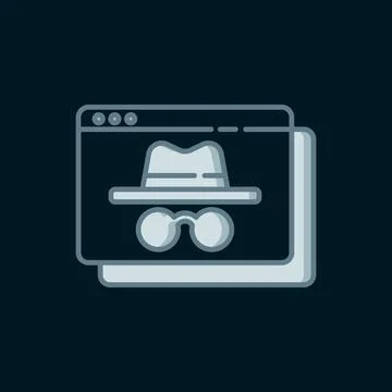 Line Browser incognito window icon isolated on black background. Flat fille.. 库存插图