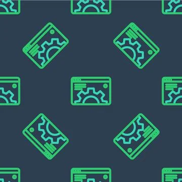 Line Browser setting icon isolated seamless pattern on blue background. Adj.. Illustrazione stock