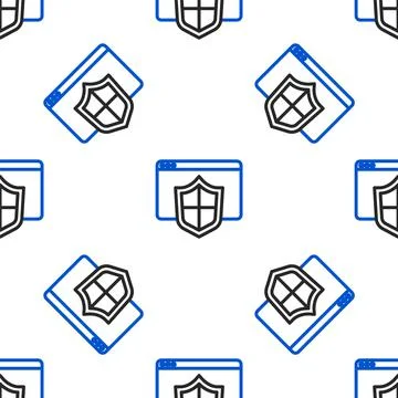 Line Browser with shield icon isolated seamless pattern on white background Stock Illustration
