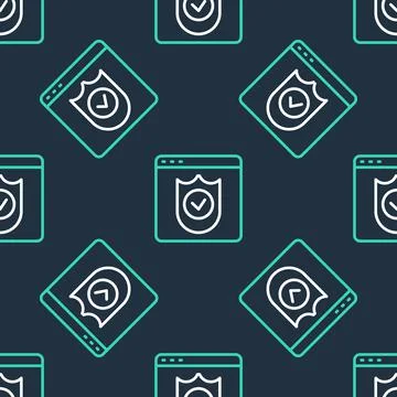 Line Browser with shield icon isolated seamless pattern on black background Illustrazione stock
