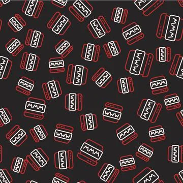 Line Browser window icon isolated seamless pattern on black background. Vector Illustrazione stock