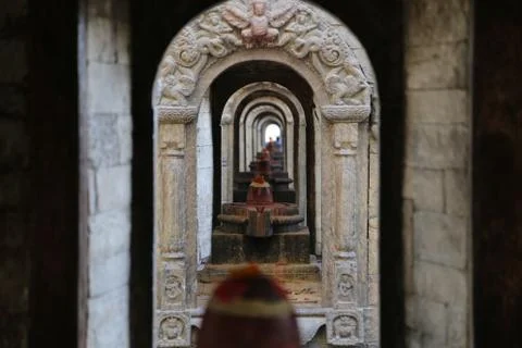 Line of buddhist temples in Nepal Stock Photos