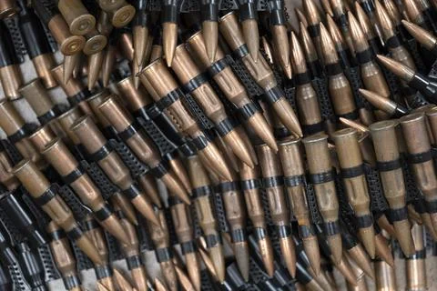Line with bullets on table as background, close up view. Stock Photos
