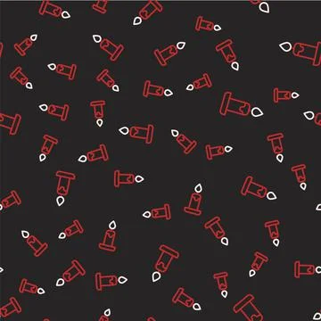 Line Burning candle in candlestick icon isolated seamless pattern on black 스톡 일러스트