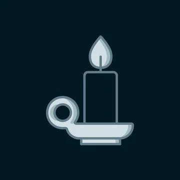 Line Burning candle in candlestick icon isolated on black background. Cylin.. Stock Illustration