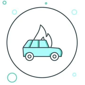 Line Burning car icon isolated on white background. Car on fire. Broken aut.. Stock Illustration