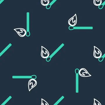 Line Burning match with fire icon isolated seamless pattern on black background Illustrazione stock