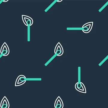 Line Burning match with fire icon isolated seamless pattern on black background Stock Illustration